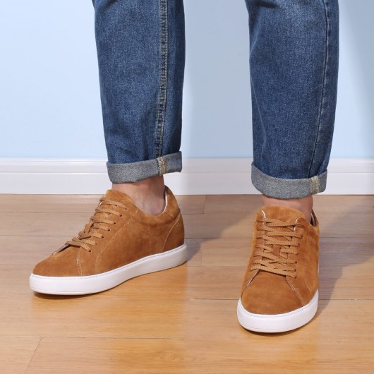 Chamaripa zapatos casuales de hombre altos zapatillas de deporte de altura clásica de cuero de gamuza marrón 7 CM