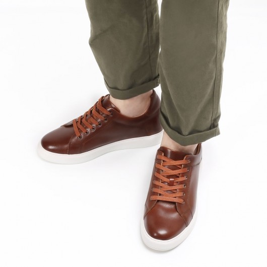 CHAMARIPA zapatos con plataforma hombre -  marrón cuero zapatillas 7CM