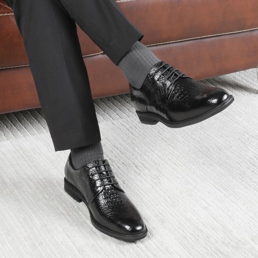 CHAMARIPA zapatos con alzas para hombre - zapatos de vestir hombre altos - zapatos derby de piel con textura de cocodrilo 5 CM más alto