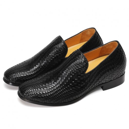 CHAMARIPA Zapatos para hombres con zapatos de tacón alto Zapatos de vestir para hombres Mocasines tejidos a mano negros 7 CM