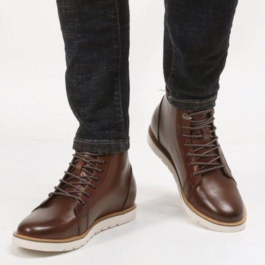 CHAMARIPA botas Con Alza - botas elevadoras de aumento de altura zapatos de cuero marrón que te hacen 7CM más alto