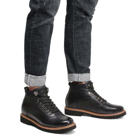 CHAMARIPA botas de aumento de altura de hombre botas de cuero negro con cordones 8 CM