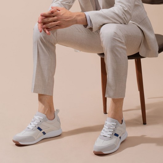 CHAMARIPA zapatos con plataforma hombre - zapatos con alzas - blanco cuero zapatos casuales 7 CM Más Alto