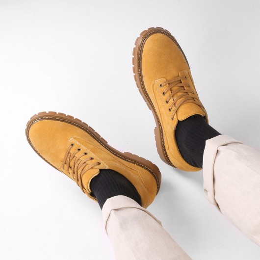 CHAMARIPA zapatos altos hombre - zapatos con plataforma hombre - zapatos casuales de ante marrón 7 CM Más Alto