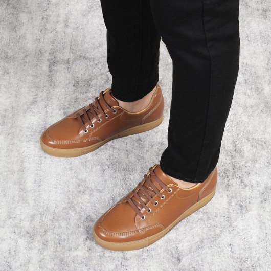 CHAMARIPA zapatos con plataforma hombre - zapatos con alzas hombre - marrón Cuero Zapatos casuales 6 CM Más Alto
