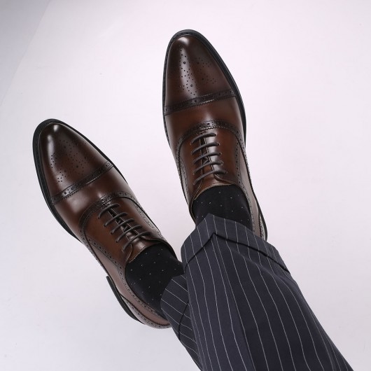 CHAMARIPA zapatos con plataforma hombre - zapatos de vestir hombre altos - marrón cuero Zapatos de vestir 8 CM Más Alto
