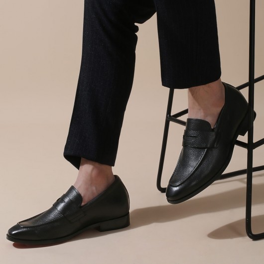 CHAMARIPA zapatos para aumentar estatura hombre - mocasín de centavo de grano - negro - 7CM más alto