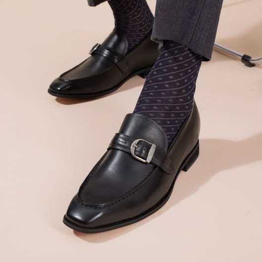 CHAMARIPA zapatos con alza - zapatos con plataforma hombre - zapatos mocasines de piel negra para hombre 6 CM Más Alto