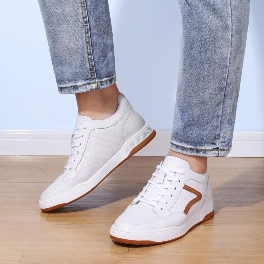 CHAMARIPA Zapatos Con Alzas para hombre - zapatos para hombres bajitos - Zapatilla casual de piel blanca 5 CM Más Alto