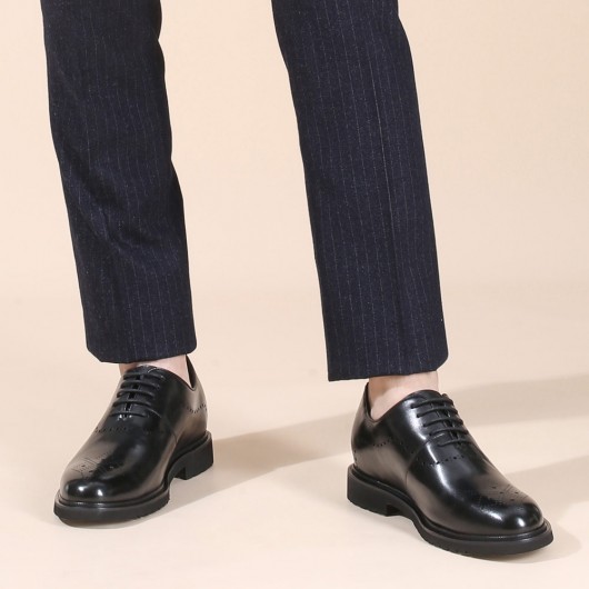 CHAMARIPA zapatos con alzas - aumentar estatura zapatos - zapatos de vestir de cuero para hombres - negro - 7 CM Más Alto
