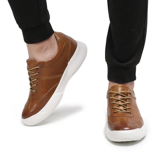 CHAMARIPA elevate sneakers para hombre cuero rojo-marrón zapatos de elevación de altura aumento de altura 7CM