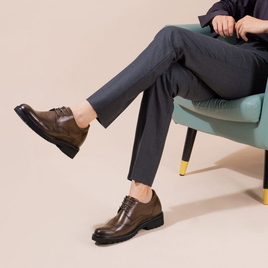 Zapatos de hombre más comodos - Zapatos brogue marrónes para ser más altos - 7 CM Más Alto