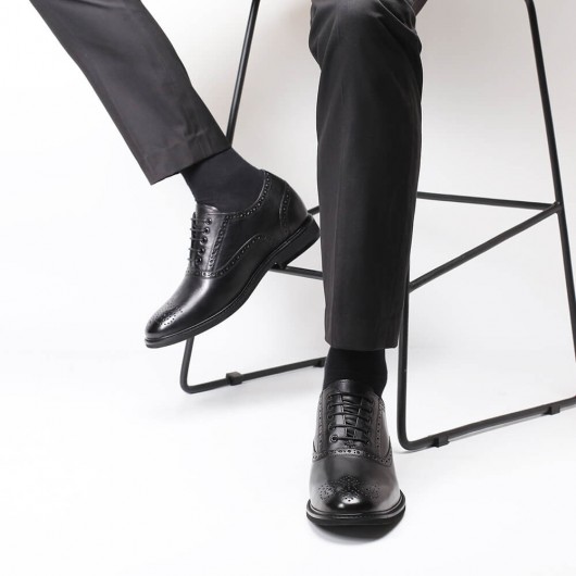 Zapatos Con Alzas de vestir - Zapatos brogue negros Zapatos de tacón alto para hombres - 7 CM Más Alto