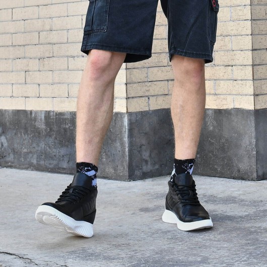 Zapatillas Con Alza - zapatos con elevador de alta calidad, zapatos altos de cuero negro para hombre 7 CM Más Alto