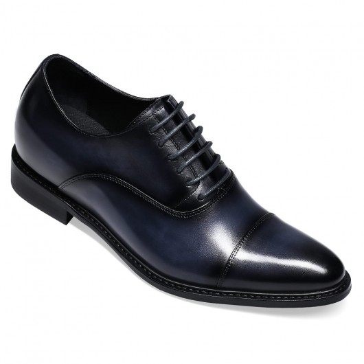zapatos con alzas para hombres - Oxford de cuero pintado a mano para hombre - color azul - 7CM más alto
