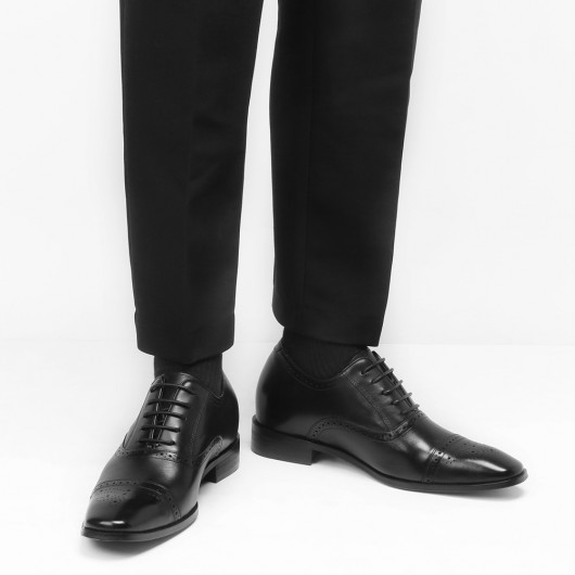 Zapatos Hombre de Piel de Becerro Negro - Zapatos de la Boda Vestido Cuero - 7 CM Más Alto