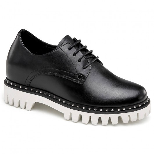 CHAMARIPA zapatos casuales de aumento de altura para mujer zapatos de aumento de altura de cuero negro 8CM