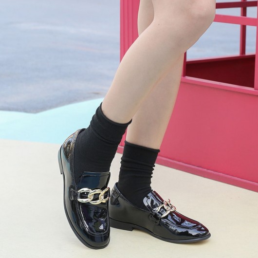 Zapatos Mujer Plataforma Cuñas - Mocasines Piel Negros - 5 CM Más Alta