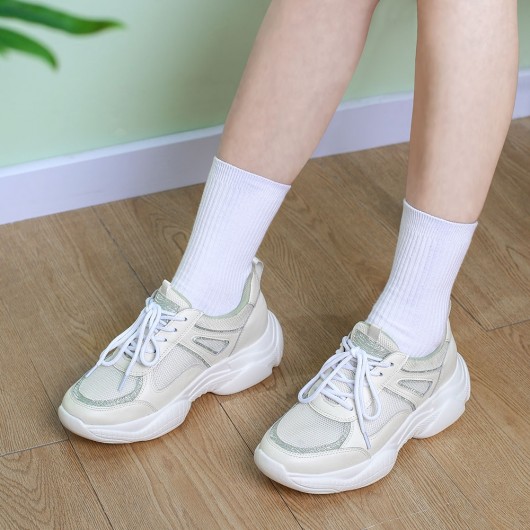 CHAMARIPA zapatillas de cuña para mujer zapatillas de cuña blancas zapatillas de deporte transpirables de malla 7 CM más alta