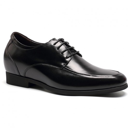 Zapatos Hombre Negros de cordones redondos de cuero de la vaca del dedo del pie - Zapatos que hacen los hombres más alto - 7 CM Más Alto