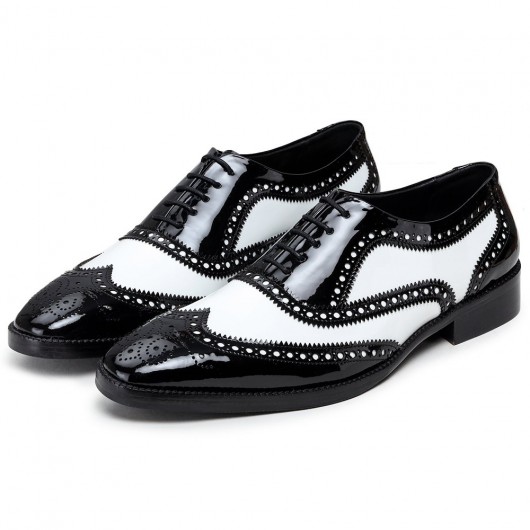 CHAMARIPA zapatos para ser más altos - Oxford con punta de ala hechos a mano - Blanco y negro - 7 CM más alto