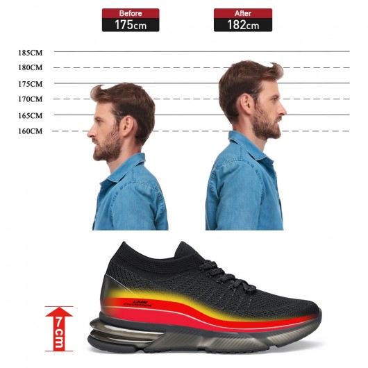 CHAMARIPA Zapatillas Con Alza - zapatos de aumento de altura para hombre zapatillas de tacón oculto calzado deportivo negro 7 CM Más Alto