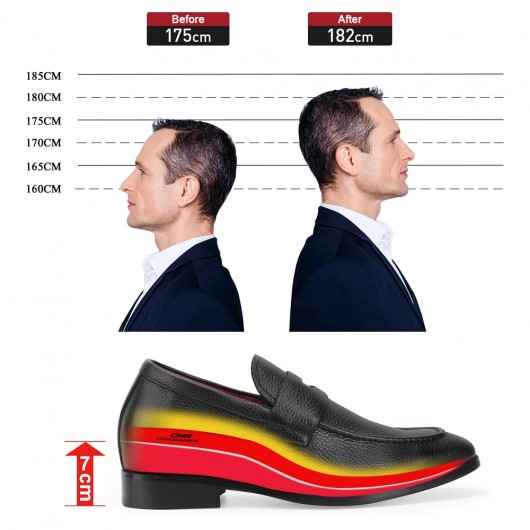 CHAMARIPA zapatos para aumentar estatura hombre - mocasín de centavo de grano - negro - 7CM más alto