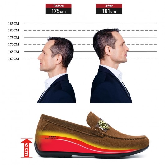 zapatos alzas hombre - zapatos para hombre que aumentan estatura - zapatos de ante marrón con altura 6CM