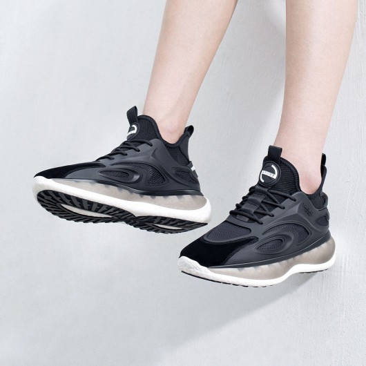 escocés Publicidad Lanzamiento zapatillas con alzas para hombre - zapatillas con altura hombre -  Zapatillas deportivas de tejido de punto negro
