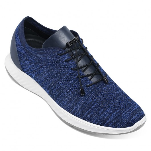 zapatos con alzas hombres - zapatos para hombre que aumentan estatura - Zapatillas transpirables de punto azul 6cm
