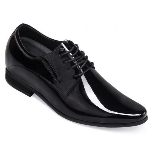 Zapatos Con Alzas Para Hombres - Zapatos de vestir de hombre de charol de esmoquin negro 8CM Más Alto