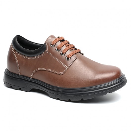 Zapatos de novio con tacon oculto marrónes - Calzado casual para parece rmas altos - 6 CM Más Alto 
