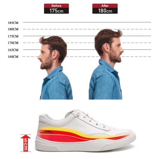 zapatos de hombre para parecer más altos - Zapatillas de deporte de aumento de altura en blanco - 5 CM Más Alto