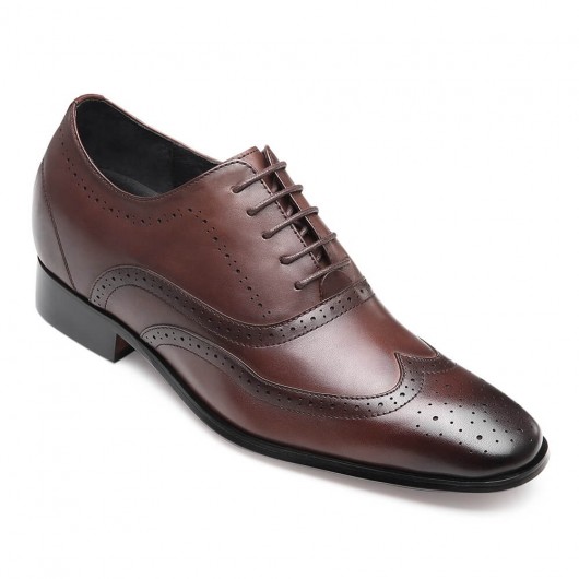 Zapatos caballero con plataforma para boda - Zapatos Oxford Marron Wingtip Oxford 7 CM Más Alto