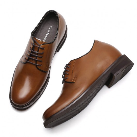 Zapatos derby marrónes para hombre - Zapatos Vestir de cuero para aumentar estatura - 8 CM Más Alto