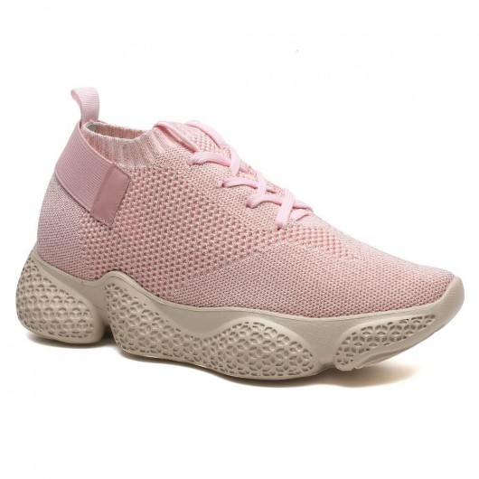 zapatos para aumentar la altura ocultos zapatos de tacón alto zapatillas de punto de color rosa para mujeres de 7 CM / 2.76 pulgadas
