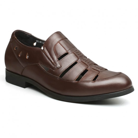 Sandalias Hombre de verano marrónes - zapatos con alzas para aumentar estatura - 6 CM Más Alto