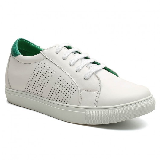 Perforated Tall Men Shoes Height Increasing Sneaker Lifting Shoes White & Green 6 CM / 2.36 Inches 