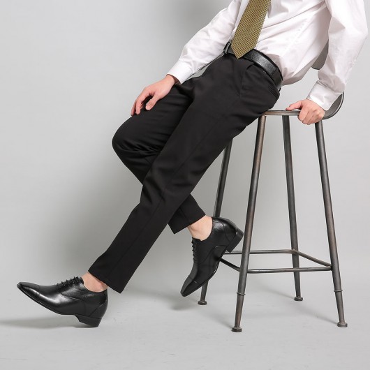 Negro Zapatos con alzas /de elevador cuero zapatos cuero vaca zapatos para ocasiones formales  2.95 Inch
