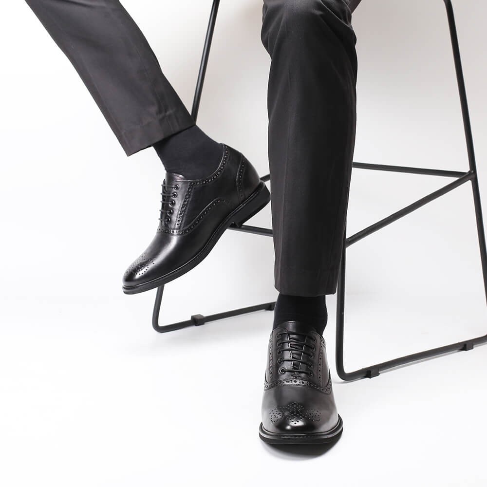 Con Alzas de vestir - Zapatos brogue negros Zapatos de tacón alto para hombres - 7 CM Más
