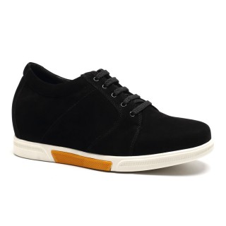 Black Suede Leather Look Taller Casual Shoes