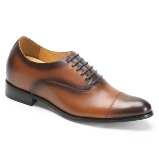 Brown calfskin leather wedding height increasing shoes