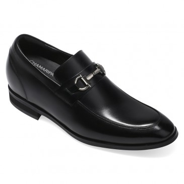 Zapatos Hombre Con Alzas - Mocasines de cuero negro Zapatos sin cordones - 7 CM Más Alto