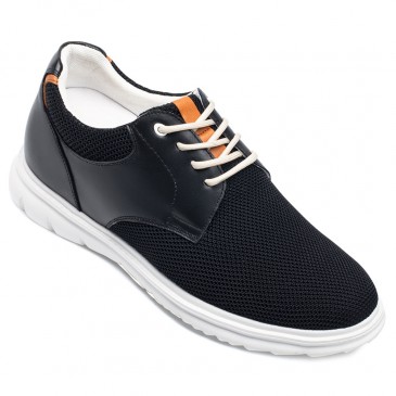 zapatillas con alzas hombre - zapatos plataforma hombre - Zapatillas deportivas de malla negra para hombre 7CM