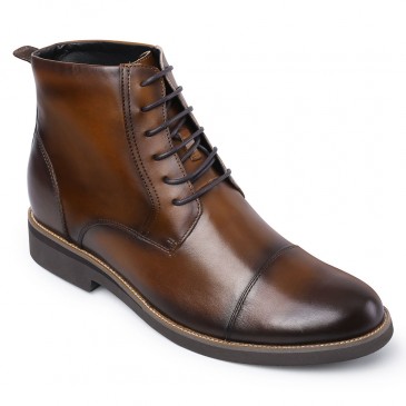 Botas de aumento de altura marrónes - Zapatos cuero más altos para hombres - 8 CM Más Alto