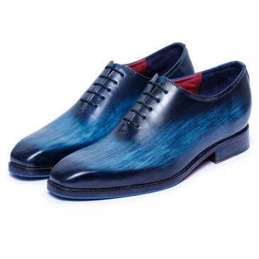 CHAMARIPA zapatos con alzas para hombres - oxford de corte completo artesanal - azul marino - 7 CM más alto