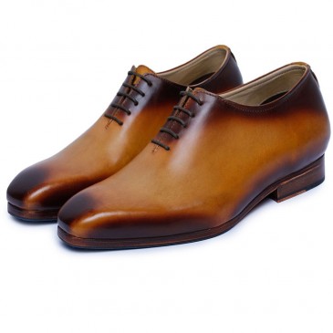 CHAMARIPA zapatos con alzas para hombres - oxford de corte completo artesanal - marrón - 7CM más alto