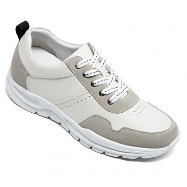 zapatos altos para hombres - zapatos para hombre que aumentan estatura - Zapatillas casual de hombre de ante blanco roto 7 CM