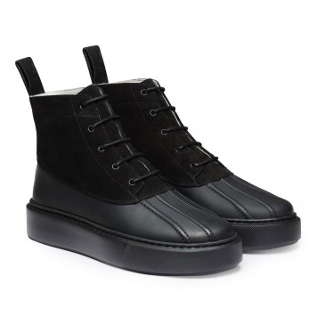 CHAMARIPA botas de zapatilla de cuña para mujer - zapatillas de deporte de cuña alta - botas gruesas de gamuza negra 7 CM más alta