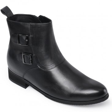 Chamaripa Botas de aumento de altura Chamaripa para hombres botas de vestir de cuero negro con cremallera 7CM